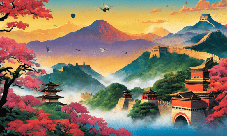 An image showcasing a vibrant collage of iconic Asian landmarks, including the Great Wall of China, Tokyo's skyline at dusk, the Taj Mahal, and the serene beaches of Bali, inviting readers to embark on their dream Asia vacation