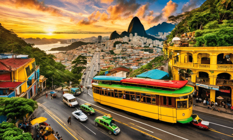 An image showcasing the vibrant diversity of South America's transportation options